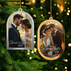 Custom Photo First Christmas Engaged Ornament, Personalized Engagement Ornament, Newlywed Gift For Couple, Wedding Keepsake, 1st Married