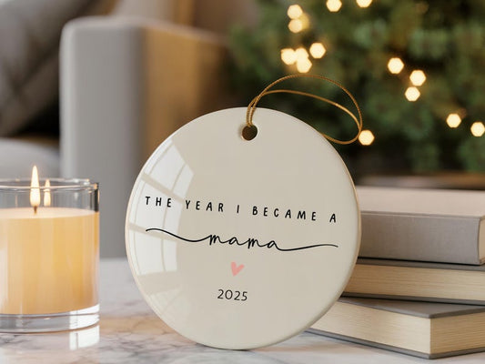 The Year I Became a Mama Ornament Personalized Minimalist Christmas Ornament First Time Mom Heart Keepsake Gift for New Mommy from Husband