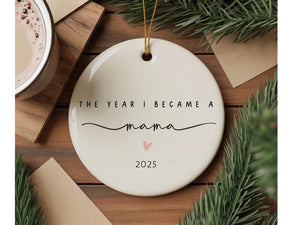 The Year I Became a Mama Ornament Personalized Minimalist Christmas Ornament First Time Mom Heart Keepsake Gift for New Mommy from Husband