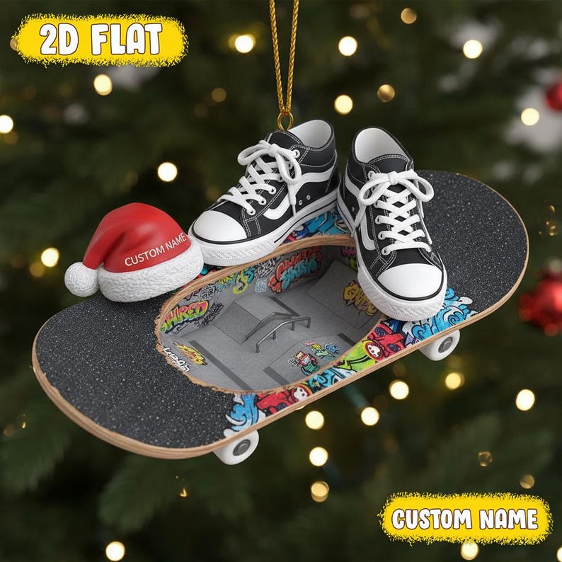 Personalized Skateboarding Ornament with Custom Name, Acrylic Skate Park Xmas Tree Decor, Holiday Gift for Skaters, Teens & Street Riders