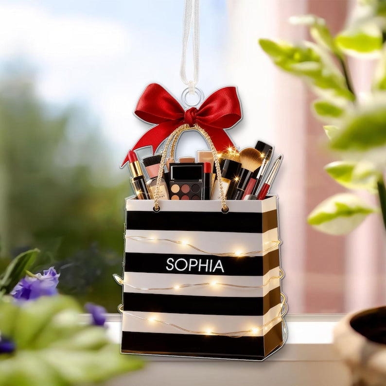 Custom Makeup Ornament with Name, Personalized Beauty Brush Christmas Tree Decoration Special Gift for Makeup Lovers, Her