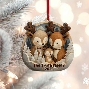 Personalized Deer Family Layered Wood Ornament, Custom Reindeer Christmas Tree Ornament, Woodland Animal Home Decor, Holiday Gift for Family