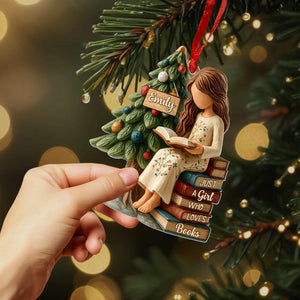 Personalized Just A Girl Who Loves Books 2D Flat Acrylic Ornament, Reading Gift For Book Lover,Bookworm Xmas Gift For Readers,Christmas Gift