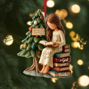 Personalized Just A Girl Who Loves Books 2D Flat Acrylic Ornament, Reading Gift For Book Lover,Bookworm Xmas Gift For Readers,Christmas Gift
