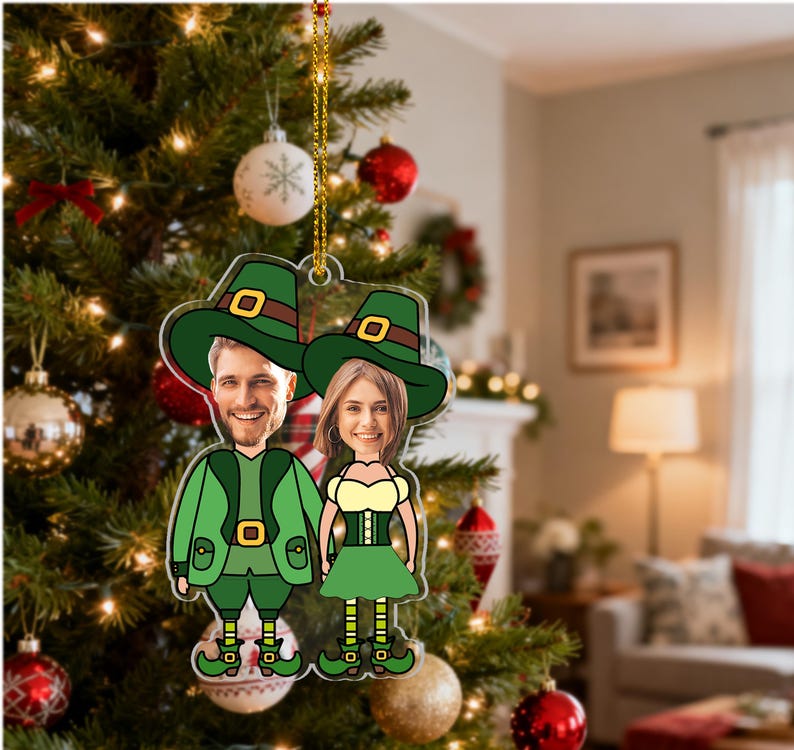 Personalized Funny Couple Photo Ornament 2025, Custom Face Elf Ornament for Husband Wife, Valentine Christmas Wedding Anniversary Gift
