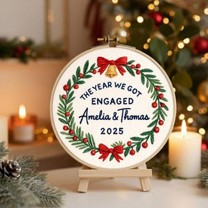 Personalized Embroidery Engagement Ornament, The Year We Got Engaged Ornament, Custom Couple Name Hoop, Engaged Christmas Gift for Couple