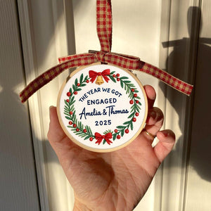 Personalized Embroidery Engagement Ornament, The Year We Got Engaged Ornament, Custom Couple Name Hoop, Engaged Christmas Gift for Couple