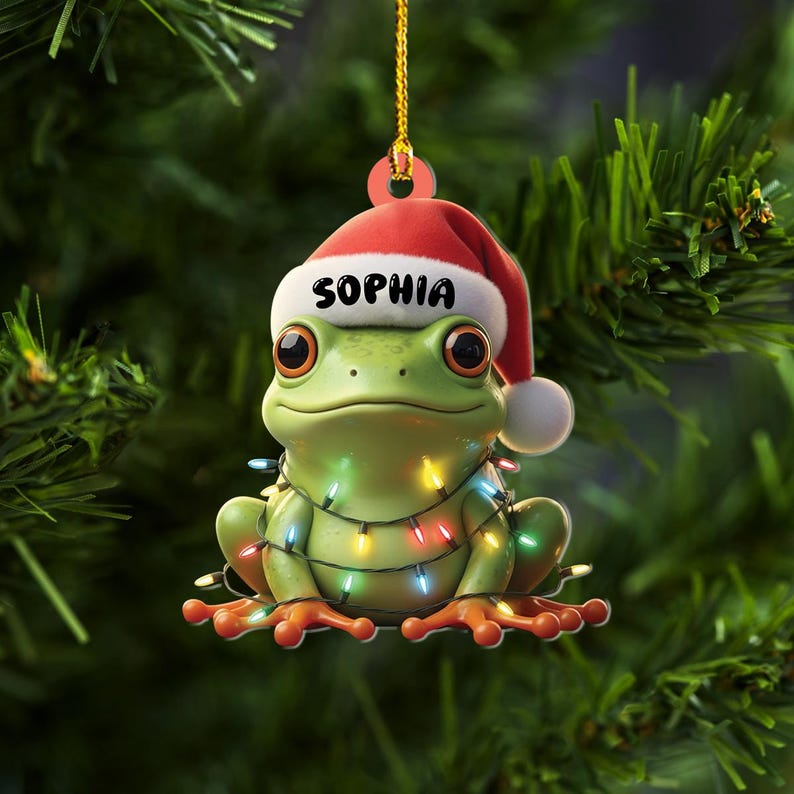 Personalized Frog Christmas Ornament, Cute Frog Ornament, Custom Christmas Frog Keepsake, Funny Animal Ornament, Frog Lover Ornament Gift