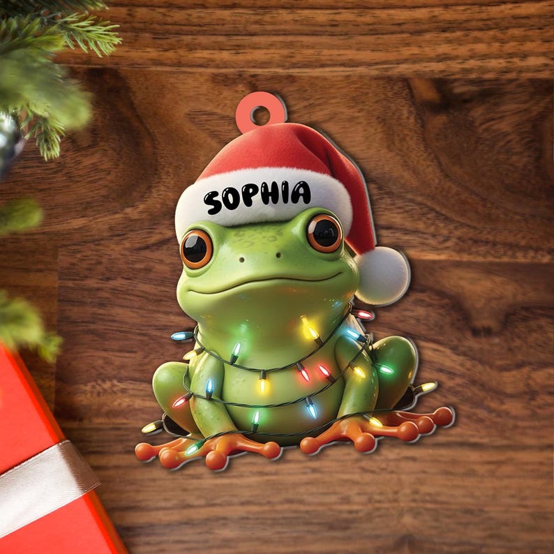 Personalized Frog Christmas Ornament, Cute Frog Ornament, Custom Christmas Frog Keepsake, Funny Animal Ornament, Frog Lover Ornament Gift