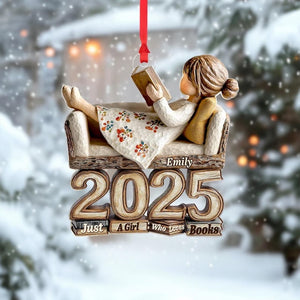 Custom Name Book Lover Ornament 2025, Personalized Reading Girl Keepsake, 2D Flat Acrylic Ornament, Just A Girl Who Loves Books Gift