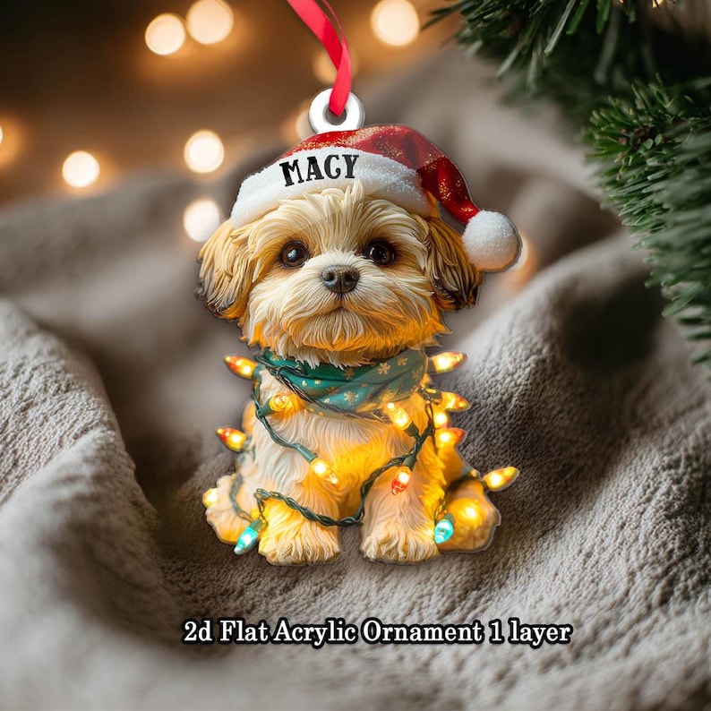 Customized Name Shih Tzu Christmas Ornament, Dog First Christmas FLAT Ornament, Personalized Puppy Ornament
