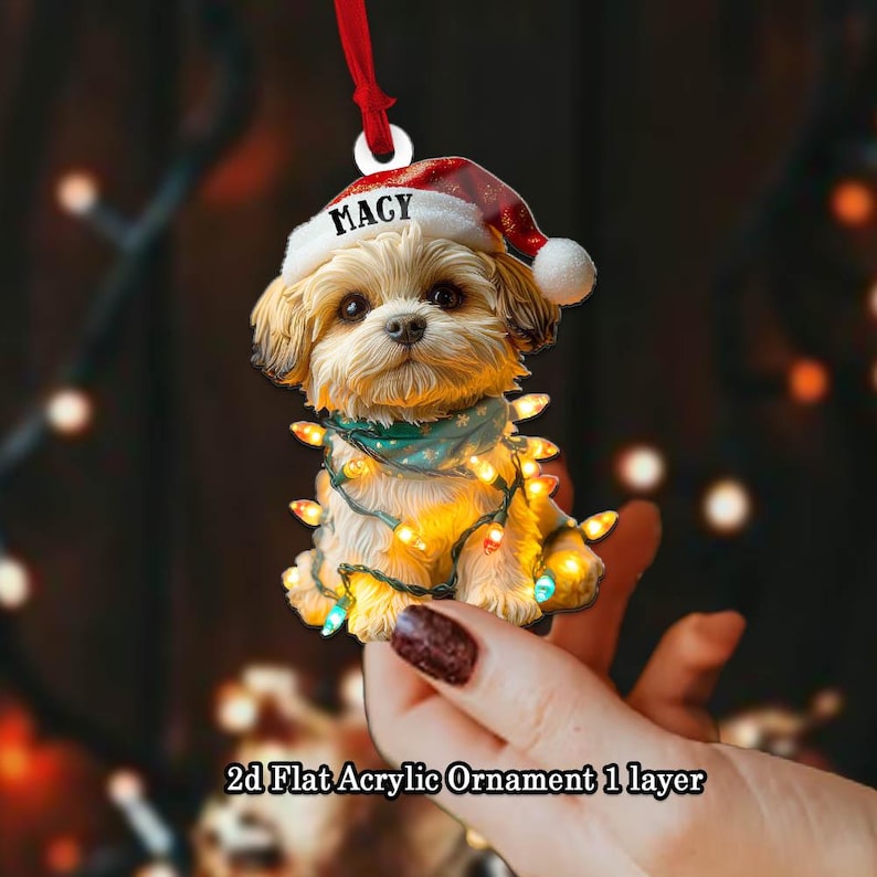 Customized Name Shih Tzu Christmas Ornament, Dog First Christmas FLAT Ornament, Personalized Puppy Ornament