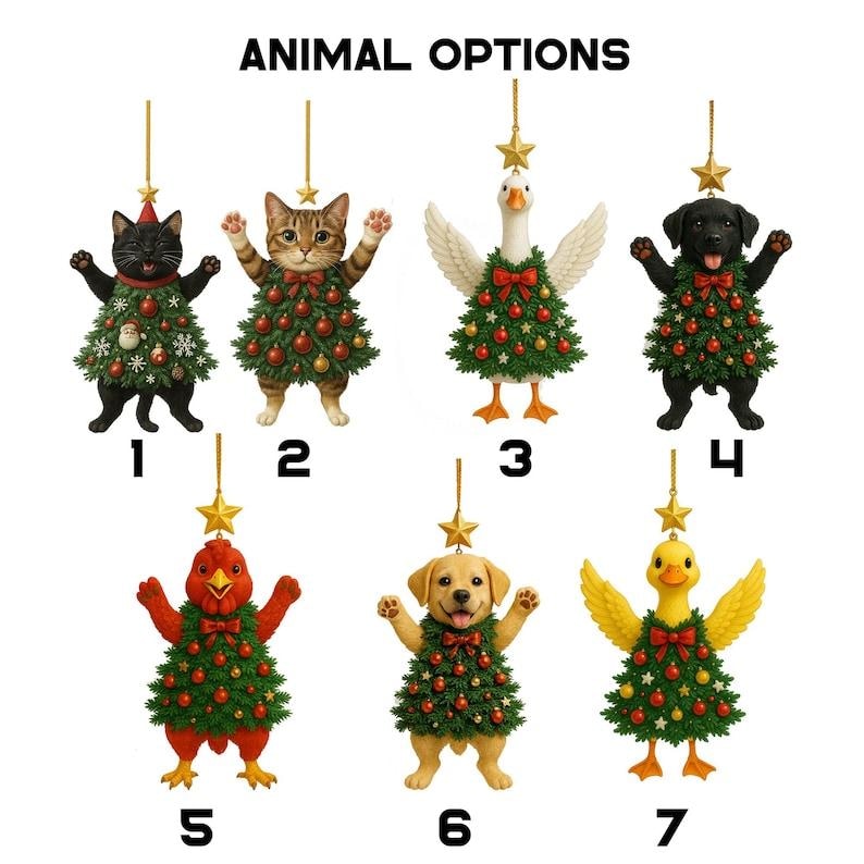 Whimsical Acrylic Animal Christmas Ornament Cute Cat Lover Tree Decoration, Funny Holiday Pet Gift, Christmas Cat Decor, Cat Dog Cute Tree