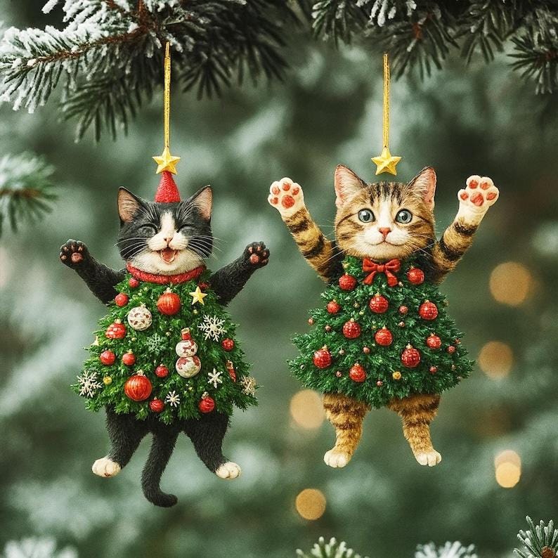 Whimsical Acrylic Animal Christmas Ornament Cute Cat Lover Tree Decoration, Funny Holiday Pet Gift, Christmas Cat Decor, Cat Dog Cute Tree