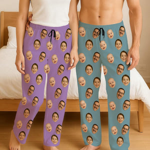 Custom Photo Pajama Set, Personalized Face or Pet Print Short Sleeve PJs, Matching Family Sleepwear, Fun Christmas Gift for Couples