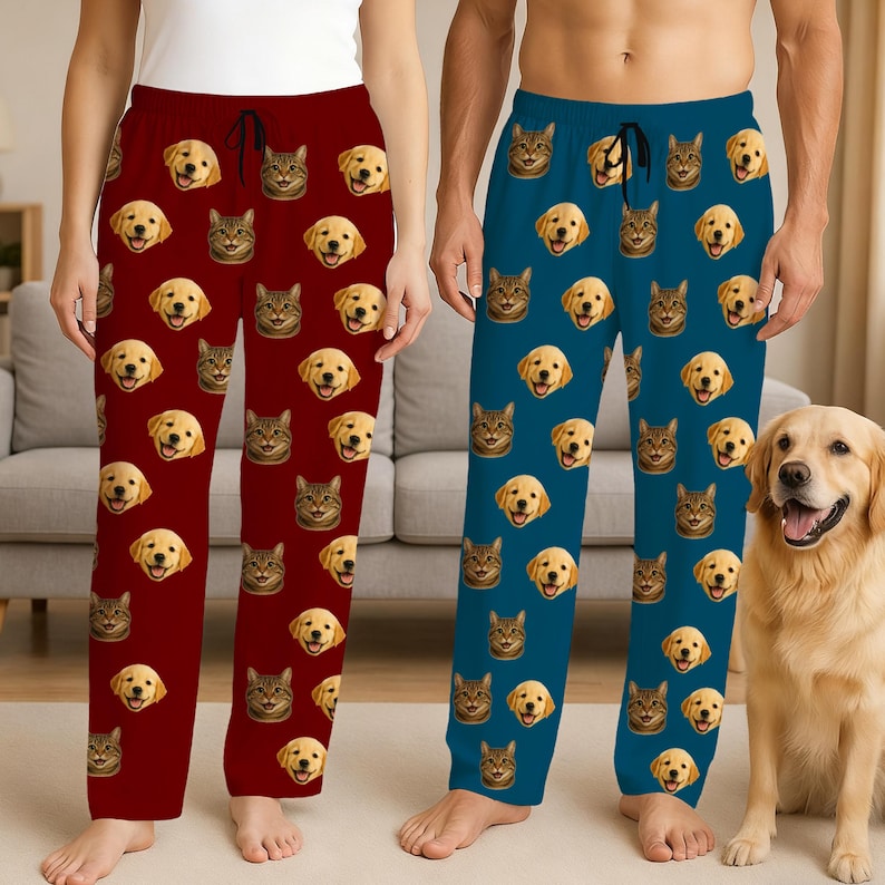 Custom Photo Pajama Set, Personalized Face or Pet Print Short Sleeve PJs, Matching Family Sleepwear, Fun Christmas Gift for Couples