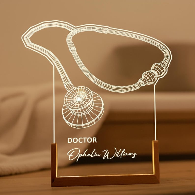 Personalized Stethoscope LED Lamp Gift for Doctors, Medical Students, Nurses, Custom Light for Office, Graduation