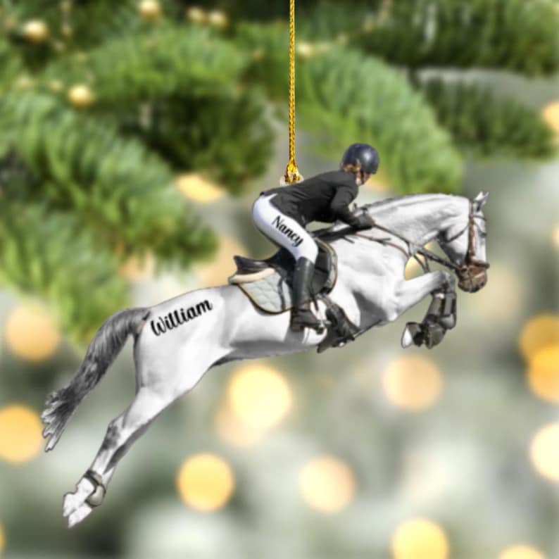 Personalized Equestrian Girl 2D Flat Ornament, Custom Acrylic Christmas Ornament for Riders, Unique Horse Lover Keepsake, Gift for Women