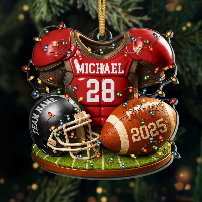 Personalized Football Ornament 2025: Custom Jersey & Helmet Keepsake