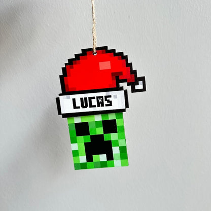 Personalized Santa Creeper Ornament, Gamer Christmas Gift, Custom Holiday Gift, Funny Christmas Decoration, Unique Christmas Ornament