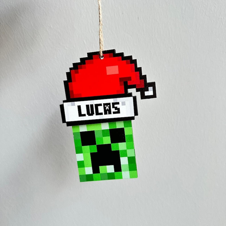 Personalized Santa Creeper Ornament, Gamer Christmas Gift, Custom Holiday Gift, Funny Christmas Decoration, Unique Christmas Ornament