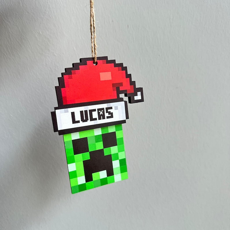 Personalized Santa Creeper Ornament, Gamer Christmas Gift, Custom Holiday Gift, Funny Christmas Decoration, Unique Christmas Ornament