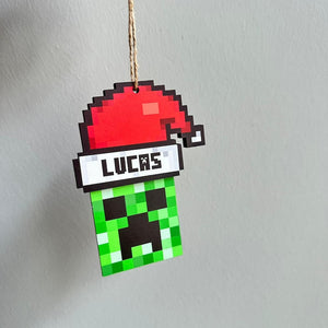 Personalized Santa Creeper Ornament, Gamer Christmas Gift, Custom Holiday Gift, Funny Christmas Decoration, Unique Christmas Ornament