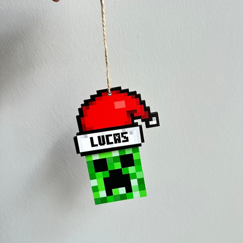 Personalized Santa Creeper Ornament, Gamer Christmas Gift, Custom Holiday Gift, Funny Christmas Decoration, Unique Christmas Ornament