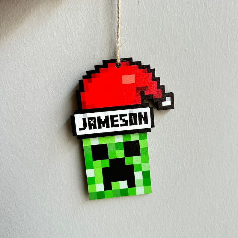 Personalized Santa Creeper Ornament, Gamer Christmas Gift, Custom Holiday Gift, Funny Christmas Decoration, Unique Christmas Ornament,