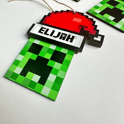 Personalized Santa Creeper Ornament, Gamer Christmas Gift, Custom Holiday Gift, Funny Christmas Decoration, Unique Christmas Ornament,
