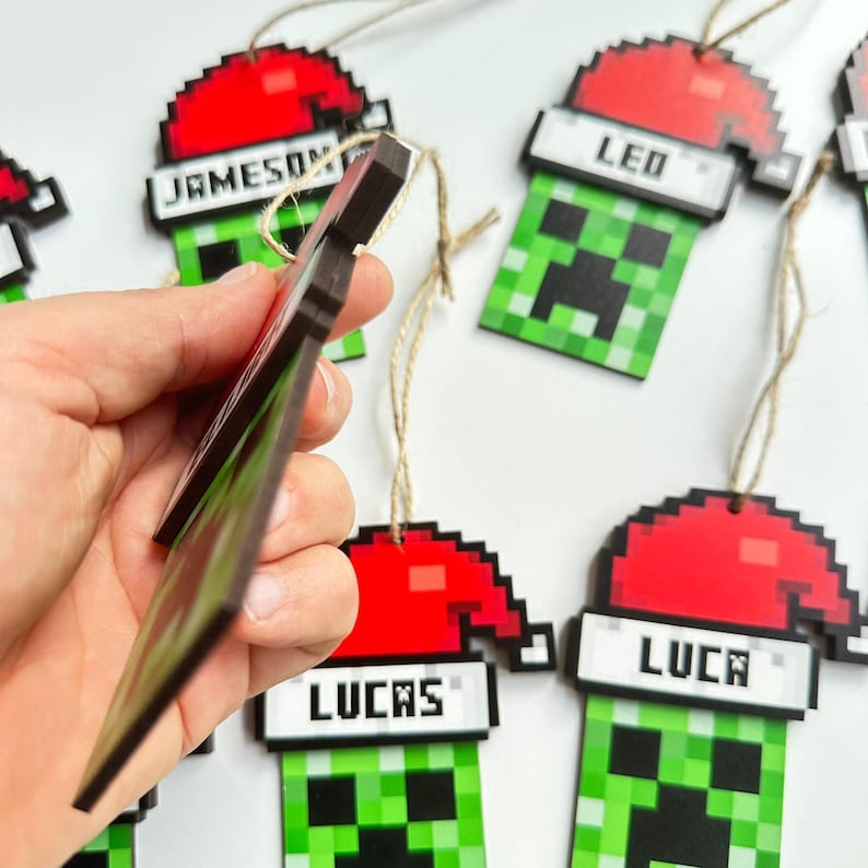 Personalized Santa Creeper Ornament, Gamer Christmas Gift, Custom Holiday Gift, Funny Christmas Decoration, Unique Christmas Ornament,