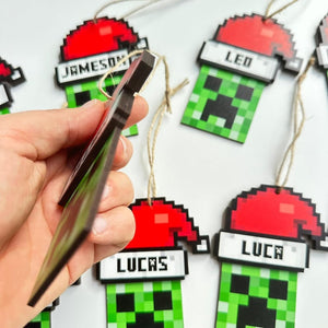 Personalized Santa Creeper Ornament, Gamer Christmas Gift, Custom Holiday Gift, Funny Christmas Decoration, Unique Christmas Ornament,