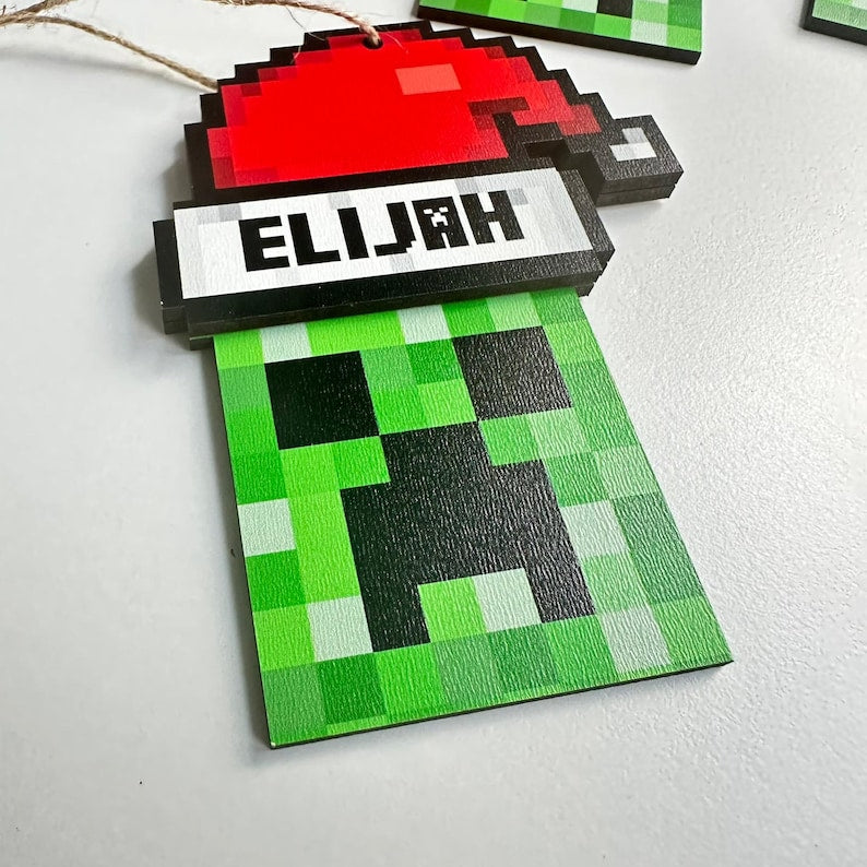 Personalized Santa Creeper Ornament, Gamer Christmas Gift, Custom Holiday Gift, Funny Christmas Decoration, Unique Christmas Ornament,