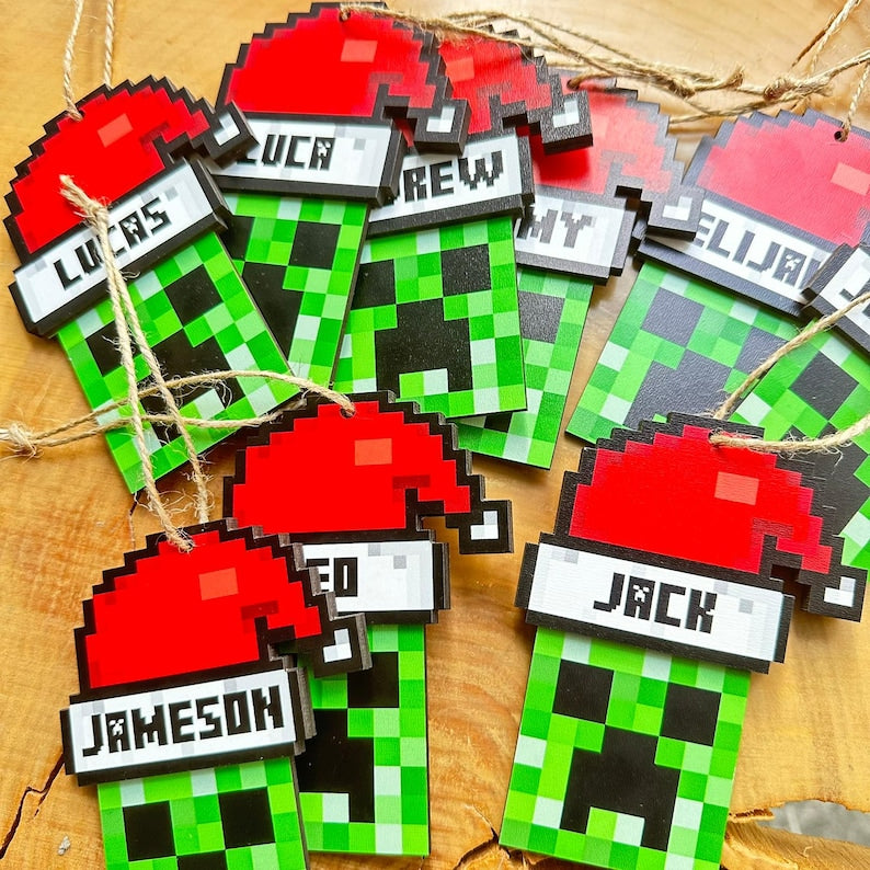 Personalized Santa Creeper Ornament, Gamer Christmas Gift, Custom Holiday Gift, Funny Christmas Decoration, Unique Christmas Ornament