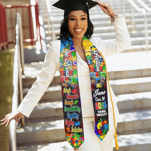 Personalized Autism-Themed Graduation Stole with Colorful Puzzle Design Graduation Stole, Graduate Gifts Graduation Day Gift