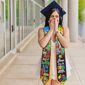 Personalized Autism-Themed Graduation Stole with Colorful Puzzle Design Graduation Stole, Graduate Gifts Graduation Day Gift