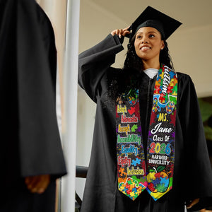 Personalized Autism-Themed Graduation Stole with Colorful Puzzle Design Graduation Stole, Graduate Gifts Graduation Day Gift