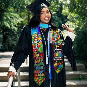 Personalized Autism-Themed Graduation Stole with Colorful Puzzle Design Graduation Stole, Graduate Gifts Graduation Day Gift