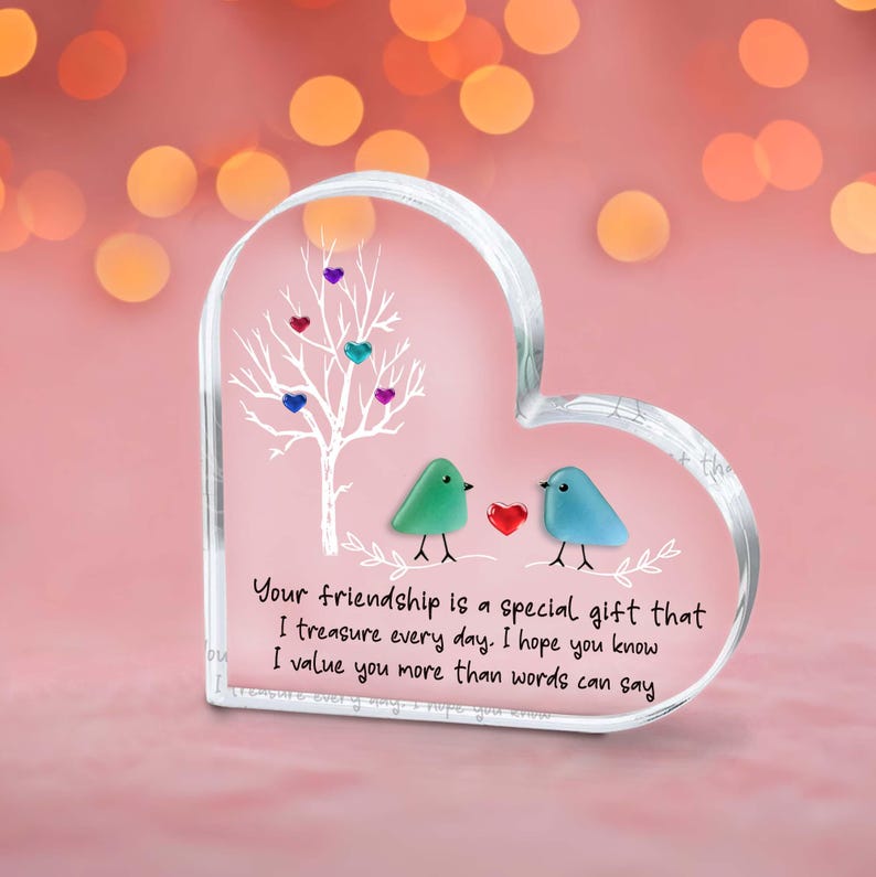 Sea Glass Birds Art Friendship Heart Plaque, Meaningful Gift for Best Friend, Christmas Gift, Besties Keepsake, Thank You Gift For Friend