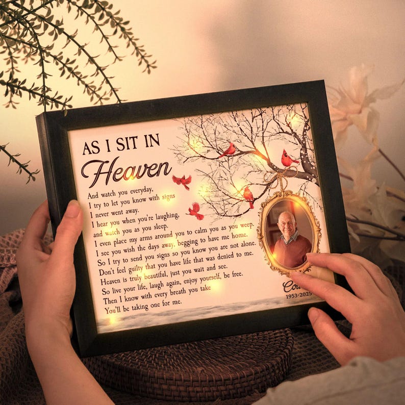 As I Sit In Heaven Memorial Gifts, Personalized Photo LED Shadow Box, Condolence Gift, Remembrance Keepsake, Sympathy Gift,Loss Of Dad Gift