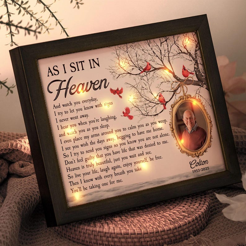 As I Sit In Heaven Memorial Gifts, Personalized Photo LED Shadow Box, Condolence Gift, Remembrance Keepsake, Sympathy Gift,Loss Of Dad Gift