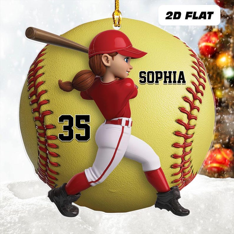 Personalized Girl Softball Players Ornament, Player Name & Number, Sports Xmas Gift, Christmas Tree Decor