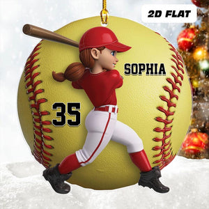 Personalized Girl Softball Players Ornament, Player Name & Number, Sports Xmas Gift, Christmas Tree Decor