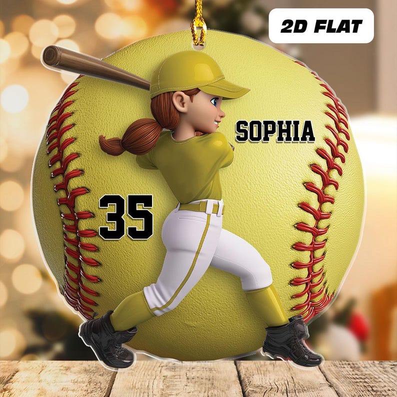 Personalized Girl Softball Players Ornament, Player Name & Number, Sports Xmas Gift, Christmas Tree Decor