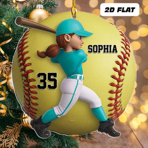 Personalized Girl Softball Players Ornament, Player Name & Number, Sports Xmas Gift, Christmas Tree Decor