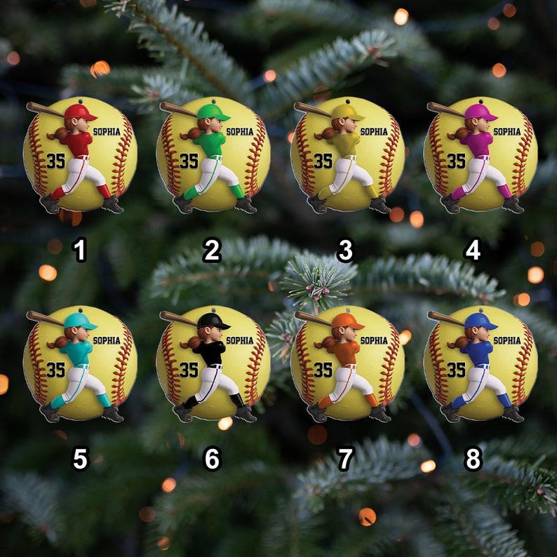 Personalized Girl Softball Players Ornament, Player Name & Number, Sports Xmas Gift, Christmas Tree Decor