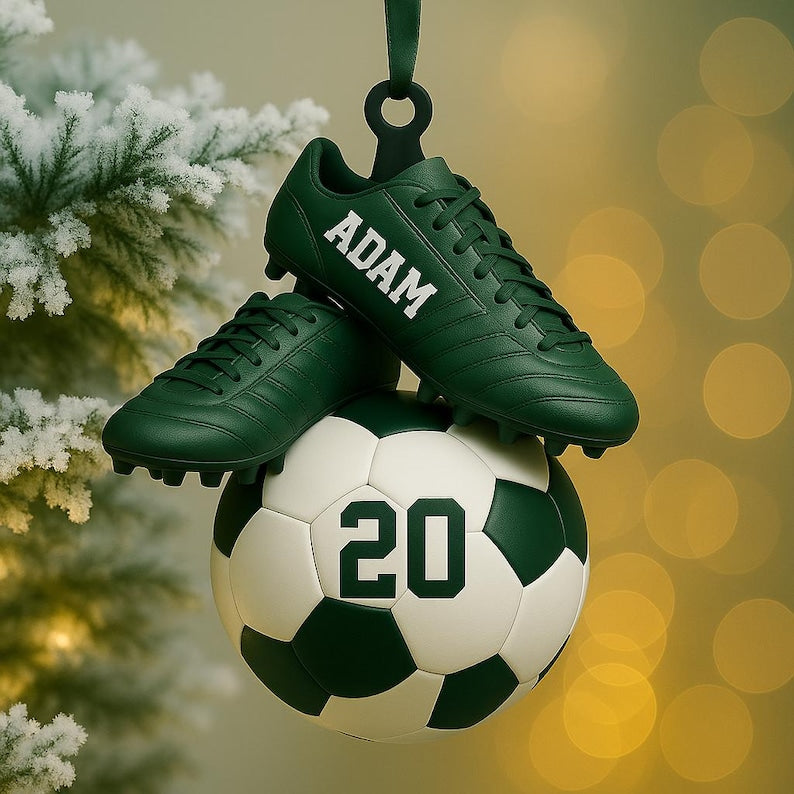 Personalized Soccer 2 Sided Acrylic Ornament,Custom Name & Jersey Number,Sports Gift for Boy,Soccer Ball - Cleats Christmas,Team Player Gift