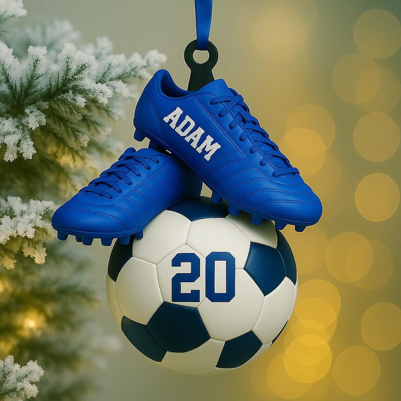 Personalized Soccer 2 Sided Acrylic Ornament,Custom Name & Jersey Number,Sports Gift for Boy,Soccer Ball - Cleats Christmas,Team Player Gift