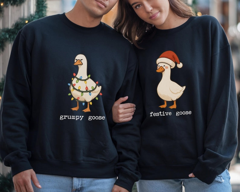 Funny Couple Sweatshirts for Christmas Funny Gift for Husband and Wife Girlfriend Boyfriend Mom Dad Funny Couple Gift, Goose Sweatshirt