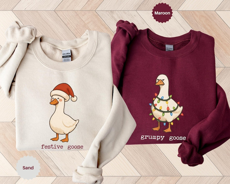 Funny Couple Sweatshirts for Christmas Funny Gift for Husband and Wife Girlfriend Boyfriend Mom Dad Funny Couple Gift, Goose Sweatshirt